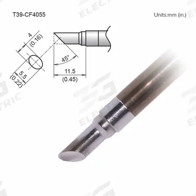 HAKKO Tinned Face Soldering Tip: T39 Series, Bevel, 5.5 mm W - T39 Series Soldering Tips