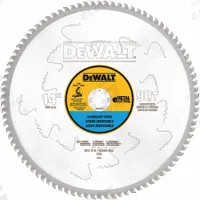 DEWALT Circular Saw Blade: 14 in Blade Dia., 90 Teeth, 0.07 in Cut Wd, 1 in Arbor Size, Solid Stock (MPN DWA7749). Key specifications — attr1116119: DEWALT; attr1145631: Stainless Steel.