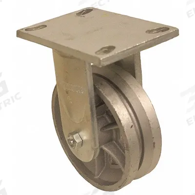APPROVED VENDOR Plate Caster: Rigid, Iron, 8 in Wheel Dia, 2 in Wheel Wd - V-Groove Track-Wheel Plate Casters