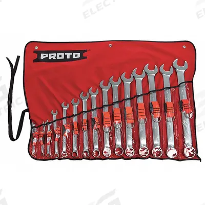 PROTO Combination Wrench Set: Alloy Steel, Satin, 15 Tools - SAE 12-Point Tether-Ready Combination Wrench Sets