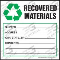 ACCUFORM DOT Handling Label: Recovered Materials, 4 in x 4 in, 4 in Label Wd, 4 in Label Ht, 100 PK (MPN MHZW43EVC). Key specifications — Message: Recovered Materials; Background Color: White; Brand: ACCUFORM.