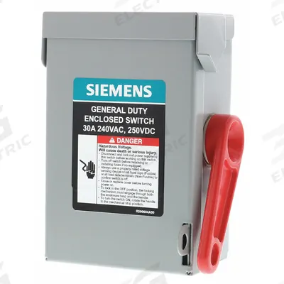 Siemens Safety Switch: Non-Fusible, 30 A, Three Phase, 240V AC, Galvanized Steel - Non-Fusible Safety Switches