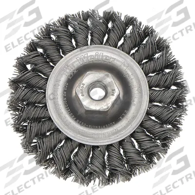 WEILER Wire Wheel Brush: Twisted Steel, 4" Dia x 1/2" Wd, 3/8"-24 Arbor - Heavy-Cleaning Brushes for Contoured Carbon Steel Surfaces
