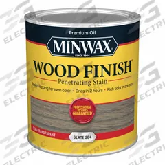 MINWAX Wood Stain: Wood Stain, Interior, Oil, 1 qt Container Size, Wood, Slate, Semi-Transparent (MPN 701064444). Key specifications — Brand: MINWAX; Transparency: Semi-Transparent; Use Location: Interior; Sub-Brand: Wood Finish; Color: Slate.