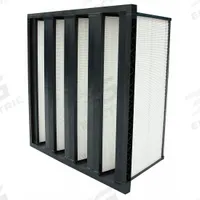 GRAINGER V-Bank Air Filter: 20 in x 24 in x 12 in, Synthetic, Single Header, 4 Vs, MERV 15 (MPN 2GHK7). Key specifications — attr1286015: GRAINGER; attr1286018: Plastic; attr1286019: Synthetic; attr1286016: Insecticide Dust.