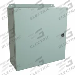HAMMOND Electrical Enclosure: Steel, 12 in x 12 in x 4 in, NEMA 12/13/3R/4, w/Panel, Solid Cover (MPN EJ12124). Key specifications — Closure Method: Latches; Brand: HAMMOND; Knockouts: Not Included.