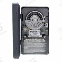 TORK Electromechanical Timer: 24 hr, 120-277V AC, DPST, Mechanical (MPN 7209A). Key specifications — Body Material: Metal; Indoor/Outdoor Usage: Indoor; Brand: TORK.