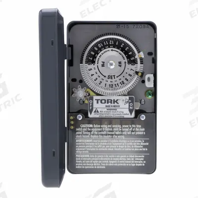 TORK Electromechanical Timer: 24 hr, 120-277V AC, DPST - Electromechanical Timer Switches