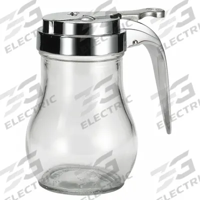 TABLECRAFT PRODUCTS Syrup Dispenser: 14 oz Capacity, Clear, Glass, 6 in Overall Ht, Silver (MPN 414) - Furnishings, Appliances and Hospitality