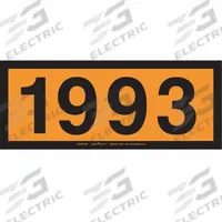 LABELMASTER Orange Panel Placard: 1993, 6 5/16 in x 15 3/4 in, 6 5/16 in Label Ht, Vinyl, 25 PK (MPN ZOPEZ1993). Key specifications — Brand: LABELMASTER; Message: 1993.