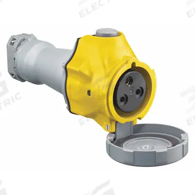HUBBELL Pin and Sleeve Connector: Yellow, 125V AC, Three Phase, 60 A, 2 Pole, 3 Wire - Washdown-Rated Connectors