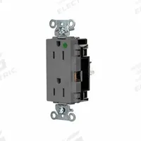 HUBBELL Receptacle: Hospital Grade, Decorator Duplex, 5-15R, Gray, 125V AC, 15 A, 2 Pole / 3 Wire (MPN HBL2172STGY)