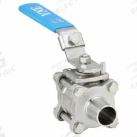 APPROVED VENDOR Manual Two-Way Ball Valve: 2 1/2 in, 316 Stainless Steel, Straight, Three-Piece (MPN E90WW-62.5). Key specifications — Average Surface Roughness (Ra): 20 Ra μ-in; 3-A Compliance: Meets 3A Sanitary Standards; Brand: VNE; Handle: Locking Lever.