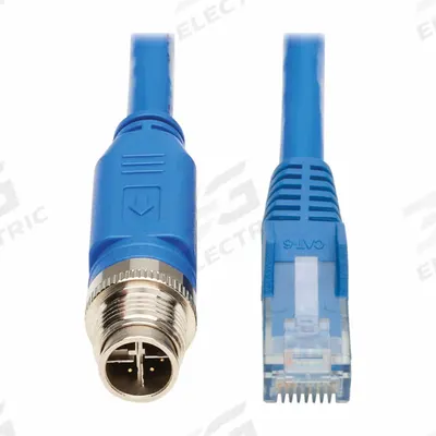 EATON TRIPP LITE Ethernet Cable: 16.4 ft Lg, X Coding, M12 Male Straight x RJ45 Male Straight - M12 Connector to RJ45 Connector Power over Ethernet (PoE) Cordsets