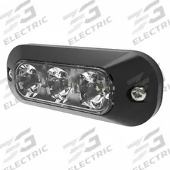 ECCO Warning Light: Perimeter Flashing Warning Light, White, 5/8 in Overall Wd, 1 3/8 in Overall Ht (MPN ED3703C). Key specifications — Operating Voltage: 12-24V DC; Number of Flash Patterns: 21; Includes: Black Bezel; Electrical Connection: Blunt Cut Wires; Mount Type: Bolt; Brand: ECCO; Shape: Rectangular.