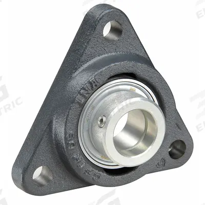 INA 3 Bolt Flange Bearing: Radial Ball, 25 mm Bore, Cast Iron, Eccentric Collar - General Purpose Flange-Mount Ball Bearings