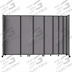 VERSARE Room Divider: 7 Panels, Opaque, Cloud Gray Panel, 82 in Overall Ht, 186 in Overall Wd (MPN 1911208). Key specifications — Ballistic Standards: NIJ Standard 0108.01; Frame Finish: Powder Coated; Frame Material: Aluminum; Mounting Location: Wall-Mount; Panel Color: Cloud Gray; Panel Surface Material: Fabric.