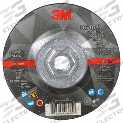 3M Cut-Off & Grinding Wheel: Type 27, 4 1/2" x 1/8" x 5/8"-11, Ceramic - Cool-Cutting Combination Wheels for Carbon & Stainless Steel
