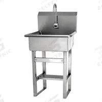 SANI-LAV Hands-Free Sink: 46 1/2 in Overall Ht, 20 in Bowl Lg, 9 in Bowl Dp, 2 gpm Flow Rate, Sensor (MPN 524B). Key specifications — Includes Side Splash: Side Splash Not Included; Power Source: Battery Powered; Brand: SANI-LAV.