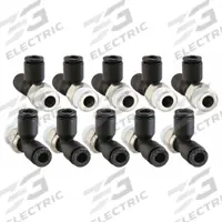 LEGRIS Push-Fit Tee Fitting: 4 mm OD x 4 mm OD x 1/8 in Pipe Size, Tube x Tube x MBSPT, Black, 10 PK (MPN 3103 04 10). Key specifications — Brand: LEGRIS.