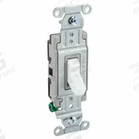 HUBBELL Wall Switch: Toggle Switch, Single Pole, Maintained, White, 120/277V AC, 20 A (MPN CSB120W). Key specifications — Illuminated: No; Voltage Rating: 120/277V AC.