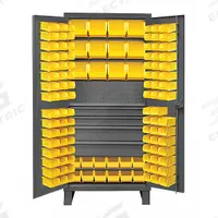 DURHAM MFG Bin Cabinet: 36 in x 24 in 78 in, 1 Shelves, 120 Bins, Yellow, 4 Drawers, Flush, Gray (MPN HDCD243678-120-4M95). Key specifications — attr64273: Yellow; attr64268: (60) 4 in x 5 in x 3 in; attr64260: Assembled; attr63933: DURHAM MFG; attr64274: Gray; attr64276: Powder Coated; attr146303: Steel; attr143811: Drawers.
