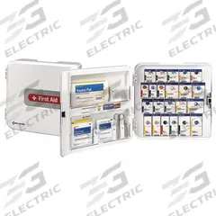 FIRST AID ONLY First Aid Kit and Housing: 261 Components, ANSI/ISEA Z308.1-2021, Type I/II, Class A (MPN 91092-021). Key specifications — ANSI Standard Met: ANSI/ISEA Z308.1-2021; Adhesive Bandages Included: (20) Moleskin; Oral and Inhalant Medicinals Included: (20) Ibuprofen; Topical Medicinals Included: (10) Antibiotic Ointment Packets; Wound Dressings Included: (20) Gauze Pads; Unitized: Unitized with Guided Refill System.