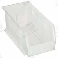 AKRO-MILS Hang and Stack Bin: 5 1/2 in x 10 7/8 in x 5 in, Clear, Label Holder Included, 30230SCLAR. Key specifications — Electrostatic Discharge: Not Electrostatic Discharge Conductive; Brand: AKRO-MILS; % Recycled Content: 0%.