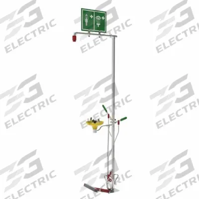 HUGHES SAFETY Shower with Eyewash: Floor Mnt, Uncovered, Plastic Bowl - Floor-Mount Showers with Eyewash