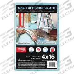TRIMACO Leakproof and Slip Resistant Drop Cloth: Extra Heavy Duty, Polyester/Pulp, 10 mil Thick (MPN 90099). Key specifications — Color: Blue; Features: Slip-Resistant; Material: Polyester; Brand: TRIMACO.