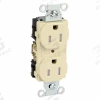 HUBBELL Receptacle: Duplex, 5-15, Ivory, 125V AC, 15 A, 2 Pole / 3 Wire (MPN BR15ITR)