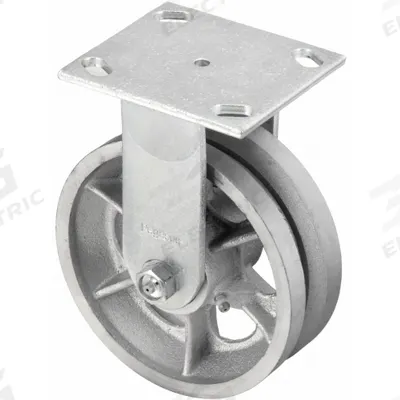 APPROVED VENDOR Plate Caster: Rigid, Iron, 6 in Wheel Dia, 2 in Wheel Wd, 7 1/2 in Mounting Ht - V-Groove Track-Wheel Plate Casters