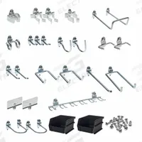 TRITON PRODUCTS Hooks And Hanging Bins: 1/4 in_1/8 in Peg Hole, For 1 in Pegboard Hole Spacing (MPN 76901). Key specifications — Finish: Zinc-Plated; Color: Silver, Yellow; For Tool Type: Multiple; Includes: (2) 2-1/2 in Single Rod 30 Degrees Bends, (2) 2-3/4 in Double Rod 80 Degrees Bends, (2) Extended Spring Clips, (3) 1 in Single Rod 30 Degrees Bends, 5-3/4 in Double Rod 80 Degrees Bend, 6 in Single Rod 30 Degrees Bend, Standard Spring Clips; Locking System: Screw-In; Mounting Type: Surface; Material: Steel; Accessory Type: Hook and Bin Assortment Kit.