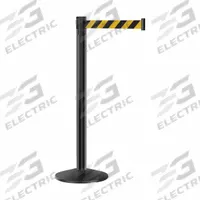 RETRACTA-BELT Barrier Post with Belt: Black/Yellow, Diagonal Stripe, No Legend, 9 ft Belt Lg, Black (MPN P101BA-BYD9). Key specifications — Base Material: ABS; Belt Color: Black/Yellow; Brand: RETRACTA-BELT; Post Material: Aluminum; Post Color: Black; Message: No Legend.