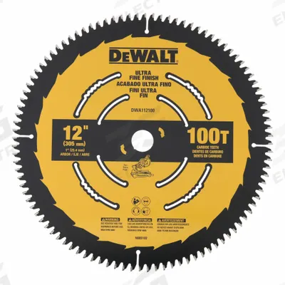 DEWALT Circular Saw Blade: 12 in Blade Dia., 100 Teeth, 0.11 in Cut Wd, 1 in Arbor Size - Wood-Cutting Blades