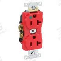 LEVITON Receptacle: Hospital Grade Fed. Spec., Duplex, 5-20R, Red, 125V AC, 20 A, 2 Pole / 3 Wire (MPN 8300-IGR)