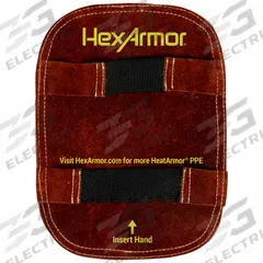 HEXARMOR Heat Reflective Aluminized Pad: Aramid/Fiberglass, Cow Leather, 8 in Lg, 6 in Wd (MPN 1020). Key specifications — Aluminized Back Material: Fiberglass; Liner Material: Leather; Brand: HEXARMOR.