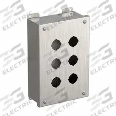 HAMMOND Push Button Enclosure: 30mm, 6 Holes, 316 Stainless Steel, NEMA 3R/4/4X (MPN 1435S16H). Key specifications — attr211299: HAMMOND; attr1043605: Washdown-Corrosion-Resistant.