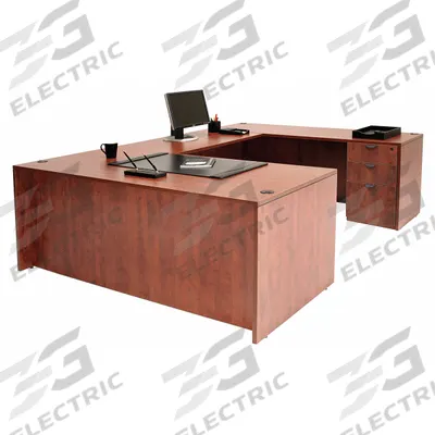 REGENCY U-Shaped Office Desk: Melamine, Cherry, 2 Pedestals, 5 Drawers - U-Shaped Desks