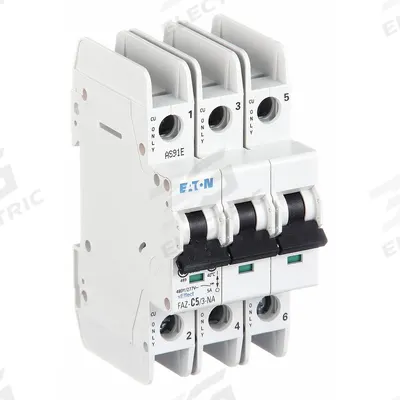 EATON Miniature Circuit Breaker: 5 A Amps, 48/96V DC, 10kA at 277/480V AC, Screw Clamp - C-Curve, 3-Pole UL489 DIN Rail-Mount Miniature Circuit Breakers
