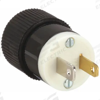 BRYANT Straight Blade Plug: 1-15P, 125V AC, 15 A, 2 Pole, 2 Blade, Black/White (MPN 9754NS) - General Purpose Plugs
