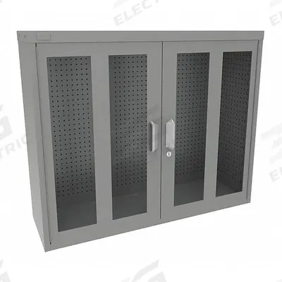 VIDMAR Pegboard Wall Cabinet: 45 in x 14 in x 37 in, Clearview, Pull Handle & Keyed - Clearview Industrial Metal Wall-Mount Pegboard Cabinets