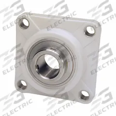 IPTCI BEARINGS 4 Bolt Flange Bearing: Radial Ball, 1/2 in Bore, PBT Plastic, Set Screws, 3 3/8 in Lg (MPN SUCTF201-8 IP69K). Key specifications — Bore Type: Cylindrical; Brand: IPTCI BEARINGS; Housing Material: PBT Plastic; Lubricant Material: H-1 Grease; Mounting Bolt Size: 3/8 in; Split Housing: Not Split; System of Measurement: Inch.