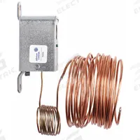 JOHNSON CONTROLS Line Volt Mechanical Tstat: 35° to 45°F, Steel, Fixed, 12°F, 24 to 277V AC Volt (MPN A11B-1C). Key specifications — Switch Type/Action: SPST, Close on Rise; Temperature Control Range: 35° to 45°F; Temperature Differential: 12°F; Voltage: 24 to 277V AC; Capillary Length/Bulb Diameter: 4 ft Capillary, 20 ft x 1/8 in Bulb; Brand: JOHNSON CONTROLS; Differential Type: Fixed; Enclosure Material: Steel.