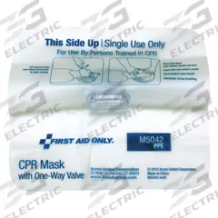 FIRST AID ONLY CPR Faceshield: 1 People Served, Adult, Disposable, Bag Case Type (MPN M5042). Key specifications — Disposability: Disposable; Case Type: Bag; Includes: CPR Face Shield; Case Material: Plastic; Brand: FIRST AID ONLY; Patient Type: Adult; Product Type: CPR Face Shield.