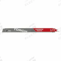MILWAUKEE Reciprocating Saw Blade: 8 Teeth per Inch, 12 in Blade Lg, 0.05 in Blade Thick, Carbide (MPN 48-00-5203). Key specifications — attr1109198: 8; attr1109200: Rigid for Straight Cuts; attr1109201: Straight; attr1109209: MILWAUKEE.