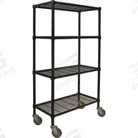 APPROVED VENDOR Wire Shelving Unit: 36 in x 18 in x 70 in, Dry, Split Sleeve, 4 Shelves, (4) Swivel (MPN 2HDJ9). Key specifications — attr15738: Black; attr14157: Powder Coated; attr14150: Dry; attr14159: Square; attr5304: 4; attr14155: (4) Swivel; attr14158: Steel; attr14156: Polyurethane.