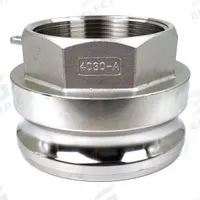 Cam and Groove Adapter: 4 in Coupling Size, 3 in-8 Thread Size, 100 psi Max. Working Pressure @ 70 F (MPN PLE89). Key specifications — Thread Size: 3 in-8; Fitting Type: FNPT; Includes Locking Arm: No; Body Material: 316 Stainless Steel; Brand: APPROVED VENDOR.