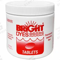BRIGHT DYES Dye Tracer Tablet: Red, Water Tracing Dye, 3 to 6 min, <100 ppb (MPN 101100). Key specifications — Brand: BRIGHT DYES; Dissolution Time: 3 to 6 min; Color: Red; Dye Type: Water Tracing Dye; Coverage: 60 gal (Strong Visual (1 ppm), 604 gal (Light Visual (100 ppb); Detectability: 100 ppb.