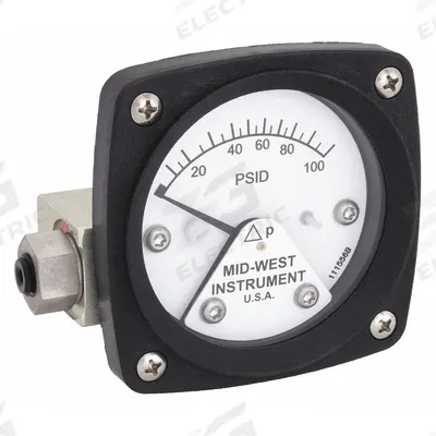 MIDWEST INSTRUMENT Differential Pressure Gauge: Back, 1/4 in NPT Female, ±3-2-3% Gauge Accuracy - Medium & High Operating Pressure Differential Gauges